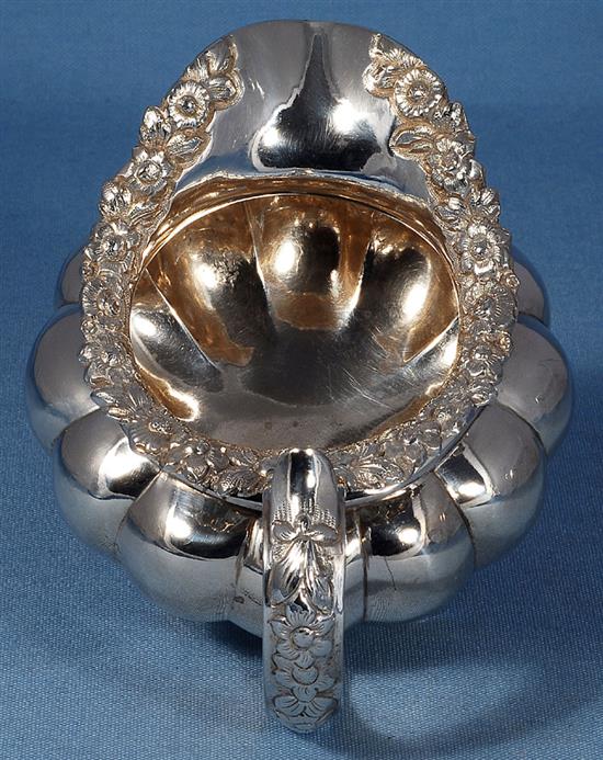 A William IV Irish silver melon shaped cream jug, height 117mm, weight 9.6oz/300grms.